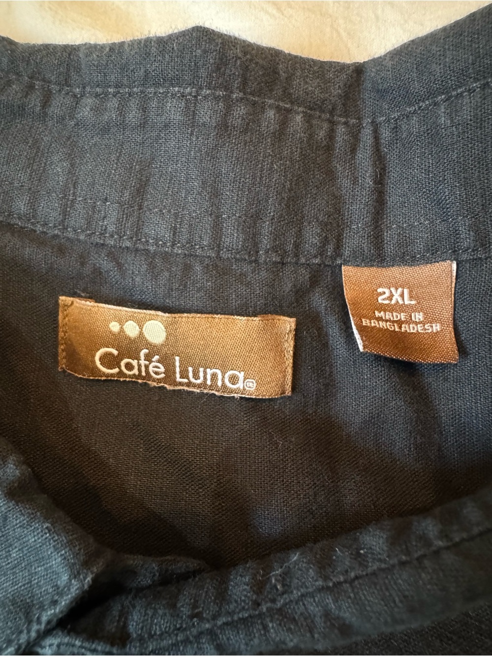 Linen Cotton Button Up Camp Shirt Relaxed Black 2XL Cafe Luna Casual Utility - Picture 4 of 10